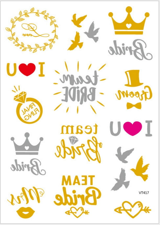 Miniature : Team Bride Tribe Flash Temporary Tattoo Gold Silver Metallic Arrow Love