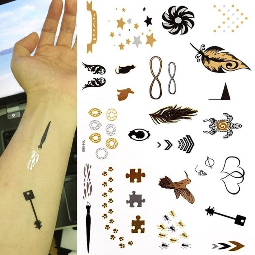 Miniature : Flash Metallic Waterproof Temporary Tattoo Gold Silver Tatoo Women Henna