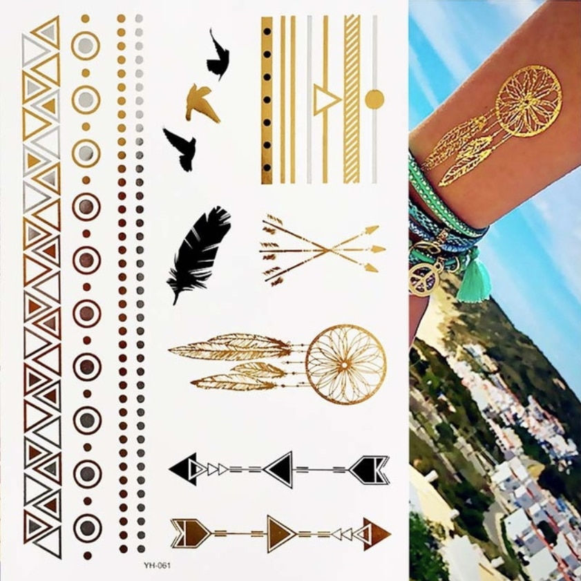 Miniature : Flash Metallic Waterproof Temporary Tattoo Gold Silver Tatoo Women Henna