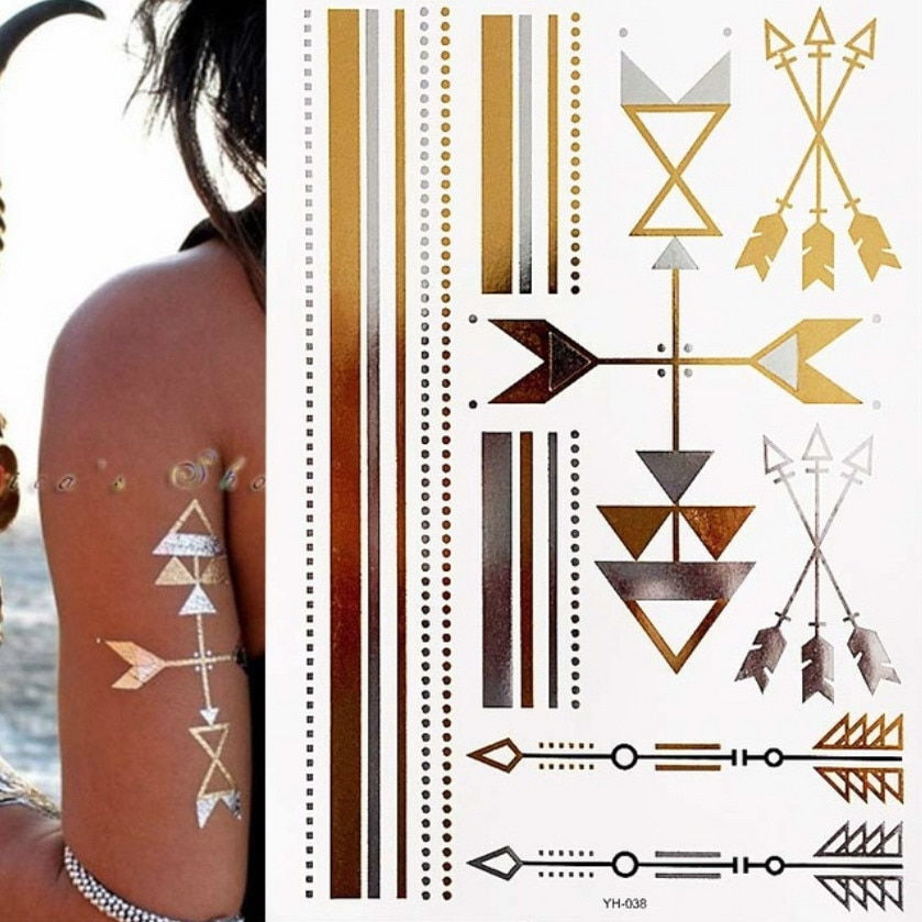 Miniature : Flash Metallic Waterproof Temporary Tattoo Gold Silver Tatoo Women Henna