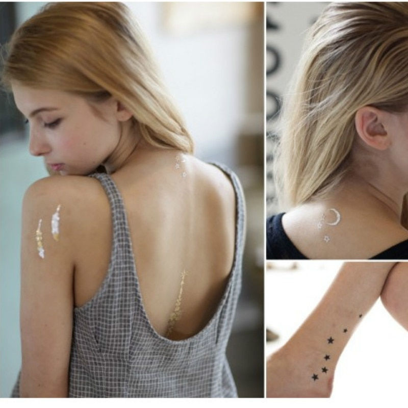 Miniature : Flash Boho Metallic Gold Feathers Shimmering Waterproof Temporary Tattoo