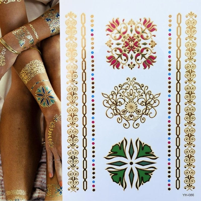 Miniature : Flash Metallic Waterproof Temporary Tattoo Gold Silver Tatoo Women Henna