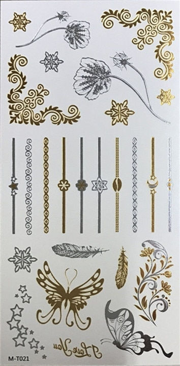 Miniature : Flash Boho Metallic Gold Feathers Shimmering Waterproof Temporary Tattoo