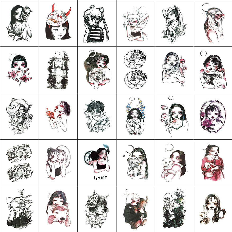 Miniature : Women Men Kids Waterproof Black Stickers Flowers Letters Tattoo Child