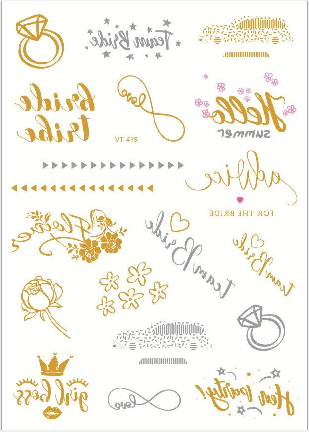 Miniature : Team Bride Tribe Flash Temporary Tattoo Gold Silver Metallic Arrow Love