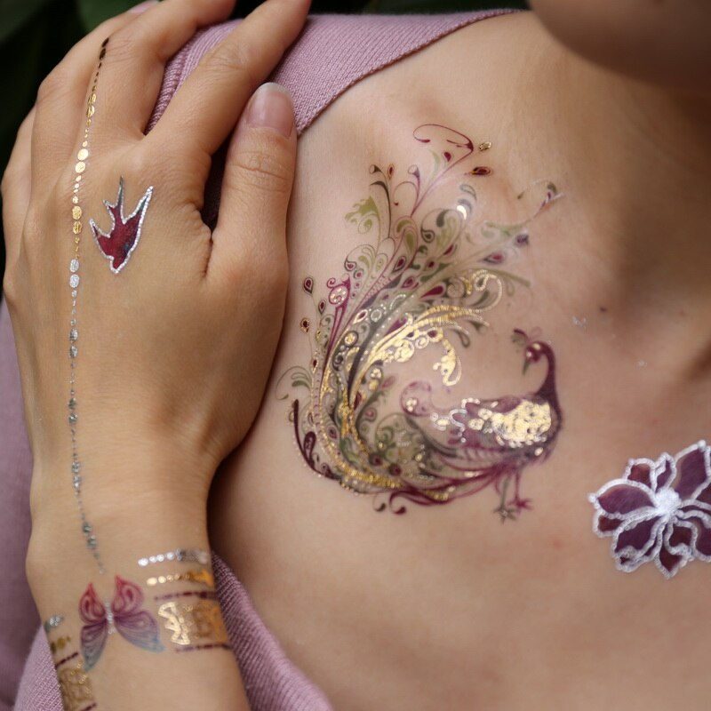 Miniature : Flash Metallic Waterproof Temporary Tattoo Gold Silver Tatoo Women Henna