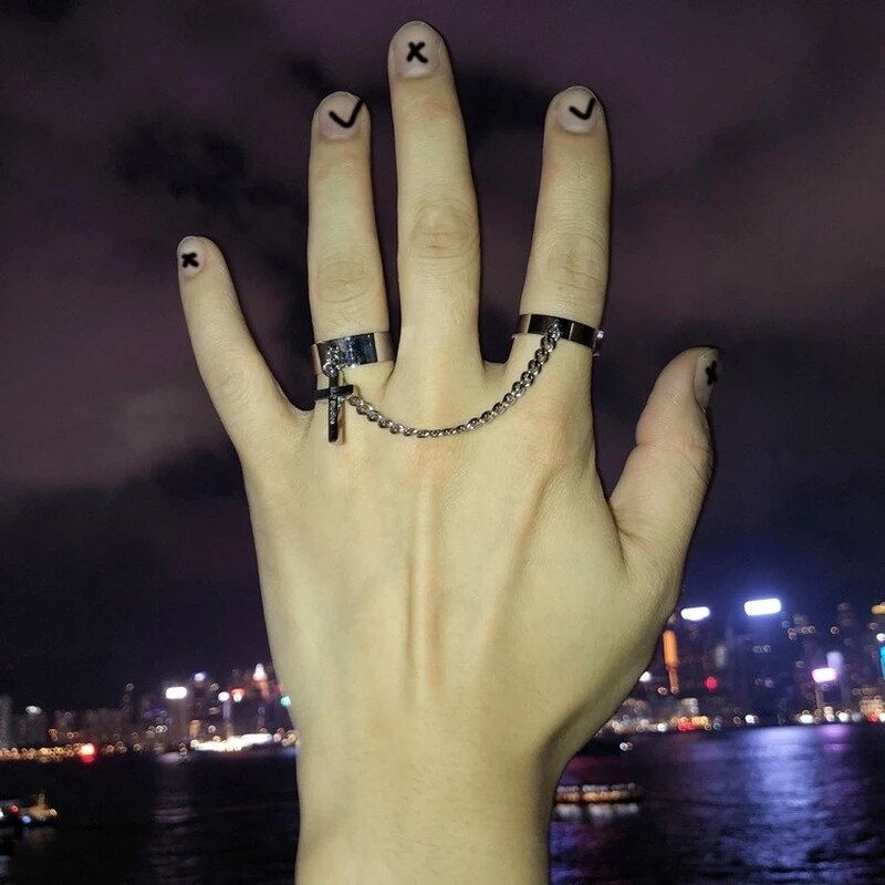 Miniature : Chain Four Fingers Open Women Rotate Rings for Women Party Gift Fashion Jewelry