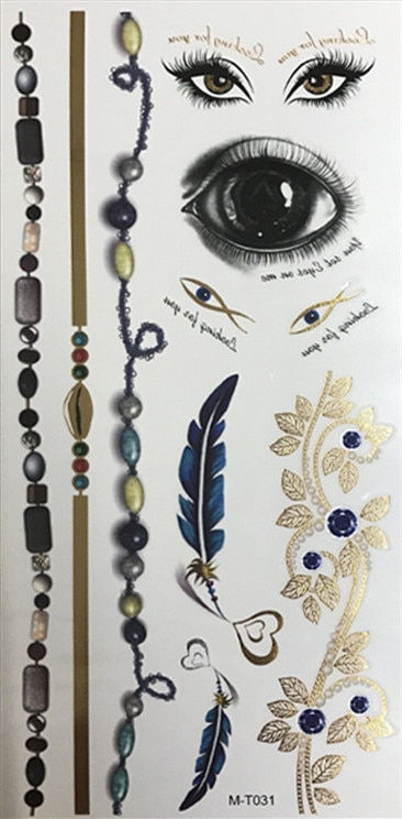 Miniature : Flash Boho Metallic Gold Feathers Shimmering Waterproof Temporary Tattoo