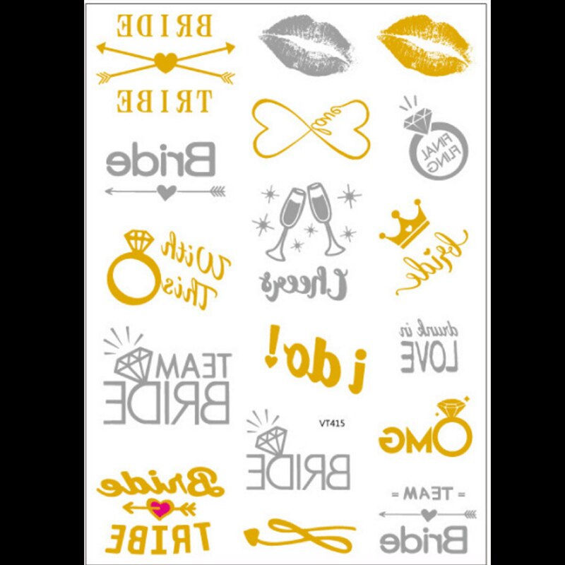 Miniature : Team Bride Tribe Flash Temporary Tattoo Gold Silver Metallic Arrow Love