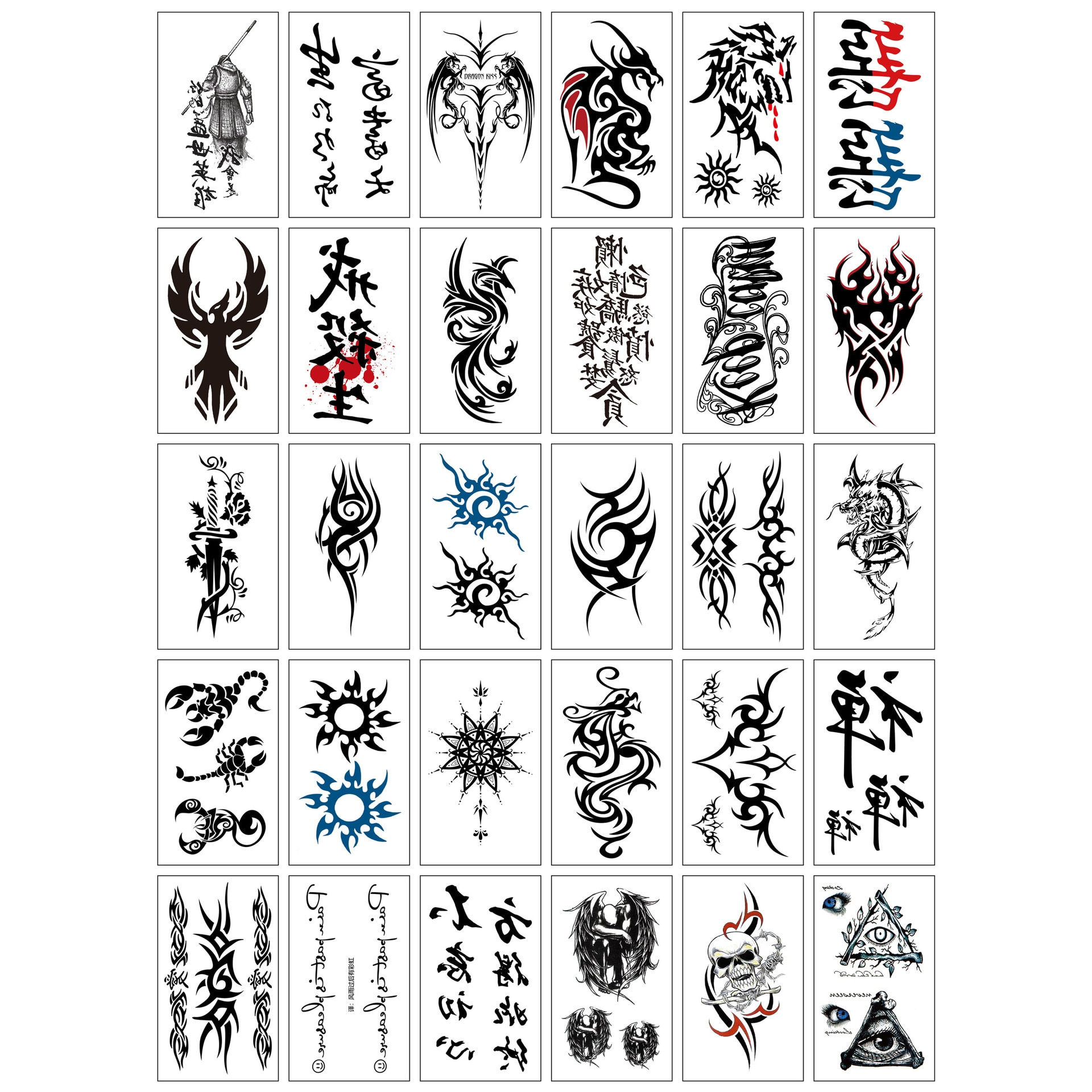 Women Men Kids Waterproof Black Stickers Flowers Letters Tattoo Child
