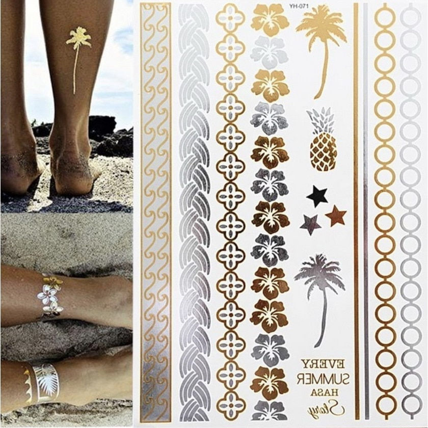 Miniature : Flash Metallic Waterproof Temporary Tattoo Gold Silver Tatoo Women Henna
