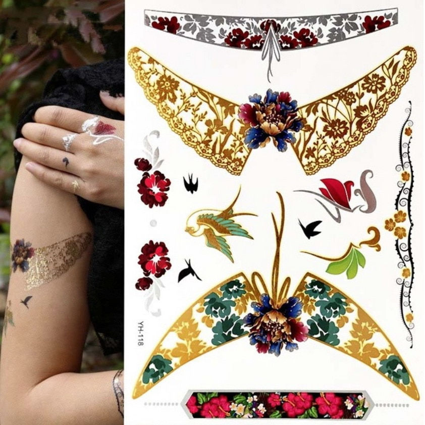 Miniature : Flash Metallic Waterproof Temporary Tattoo Gold Silver Tatoo Women Henna