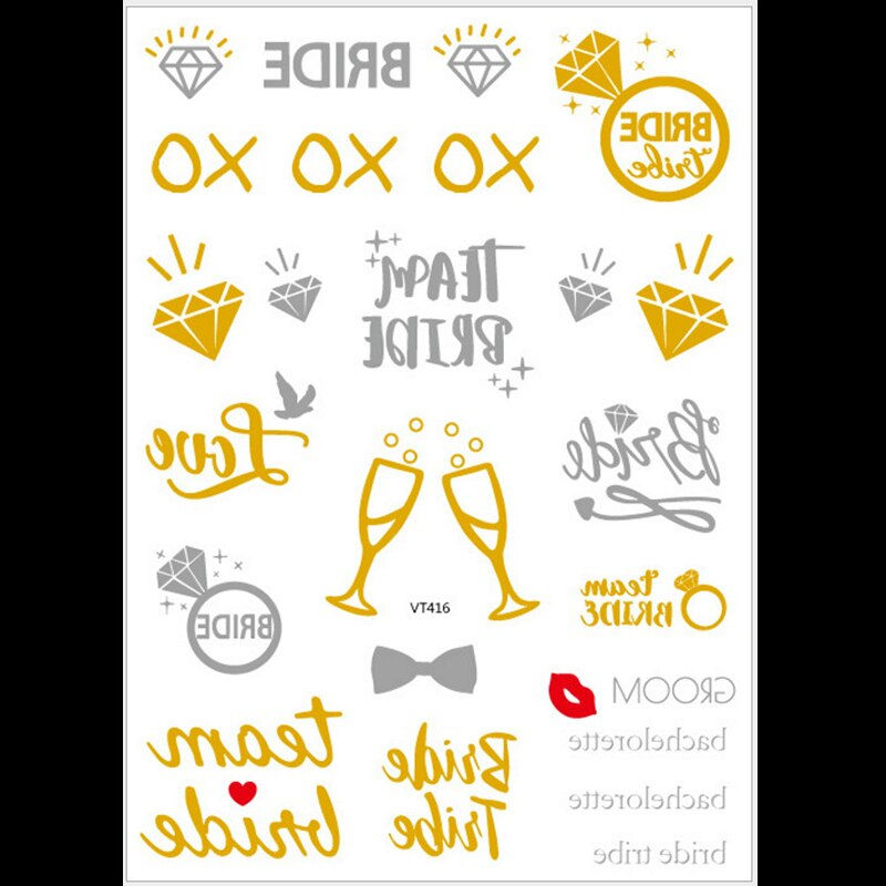 Miniature : Team Bride Tribe Flash Temporary Tattoo Gold Silver Metallic Arrow Love