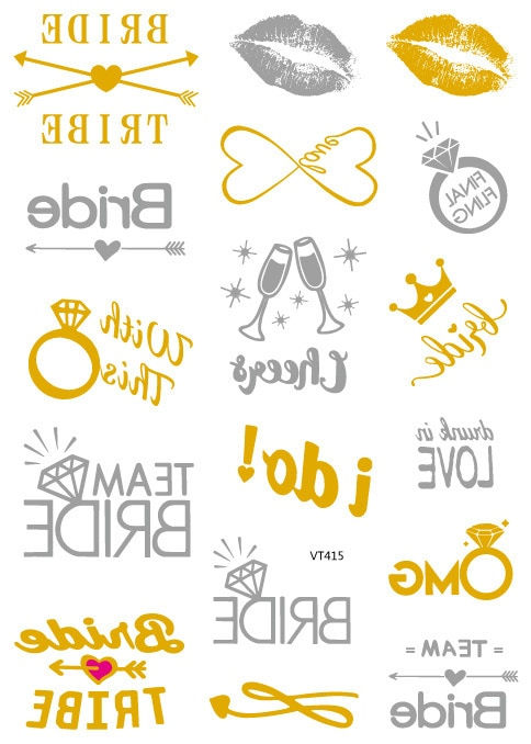 Miniature : 1Pcs Bachelorette Party Team Bride Squad Temporary Tattoo Hen Night Golden
