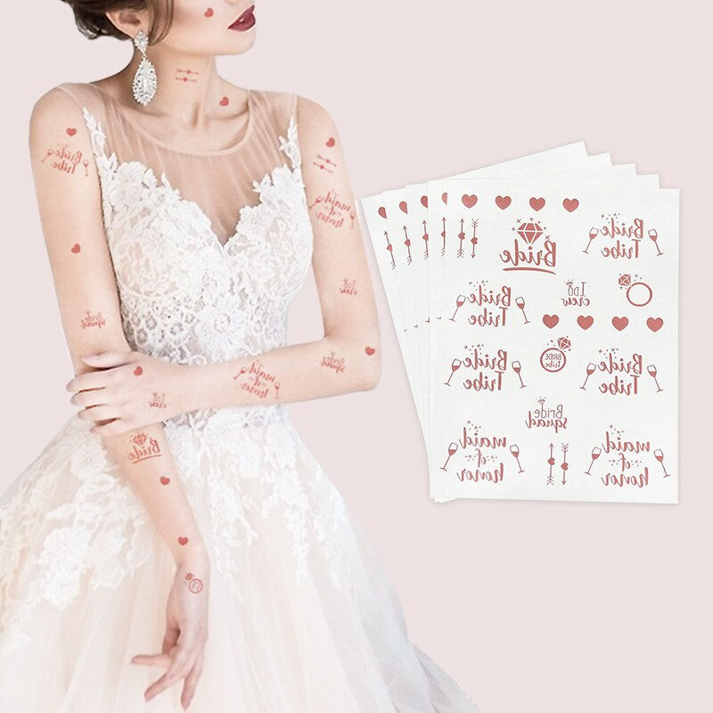 Miniature : 1/3pcs Rose Gold Bridesmaid Team Temporary Tattoo for Marriage Bachelor Bridal