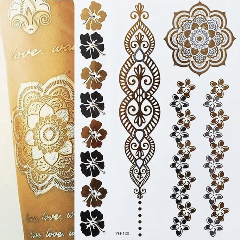 Miniature : Flash Metallic Waterproof Temporary Tattoo Gold Silver Tatoo Women Henna