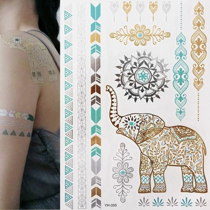 Miniature : Flash Metallic Waterproof Temporary Tattoo Gold Silver Tatoo Women Henna