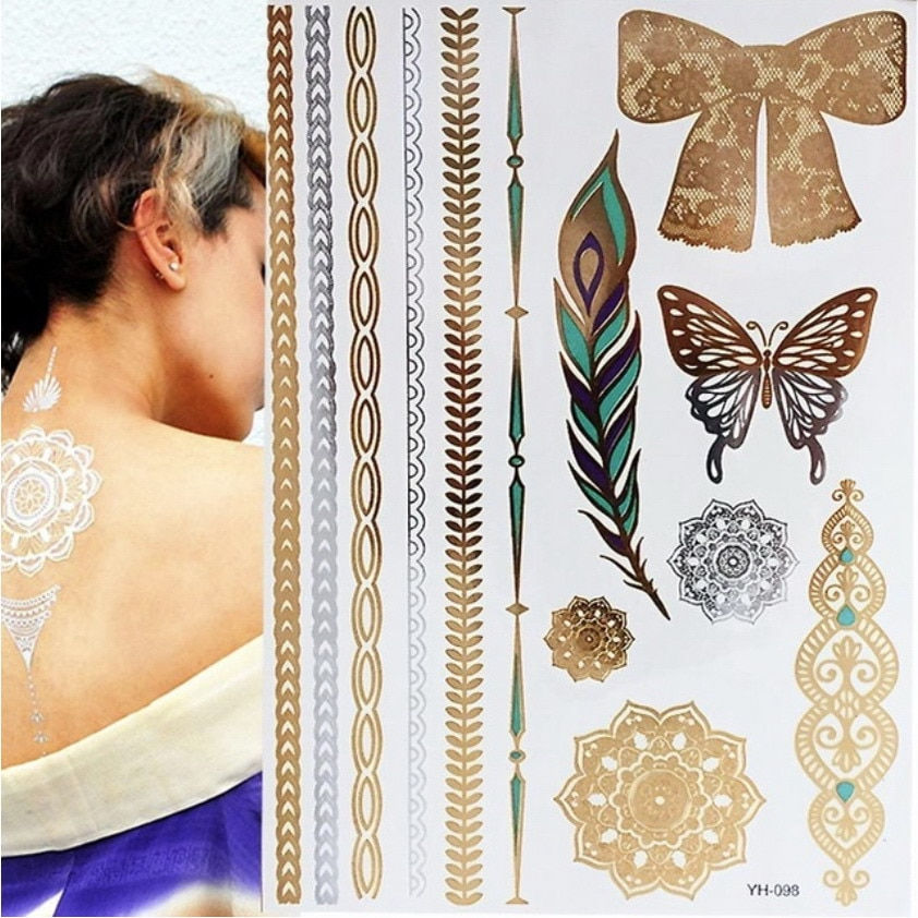 Miniature : Flash Metallic Waterproof Temporary Tattoo Gold Silver Tatoo Women Henna