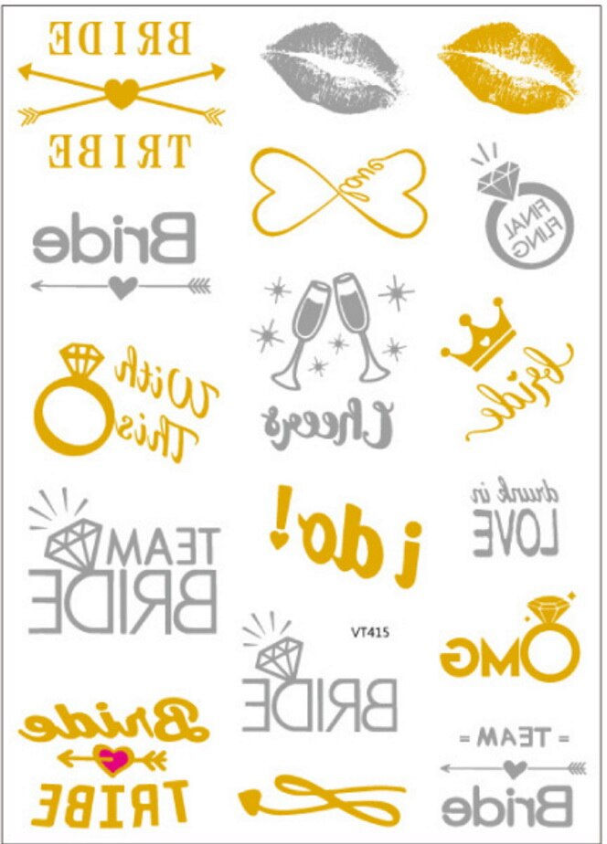 Miniature : Team Bride Tribe Flash Temporary Tattoo Gold Silver Metallic Arrow Love