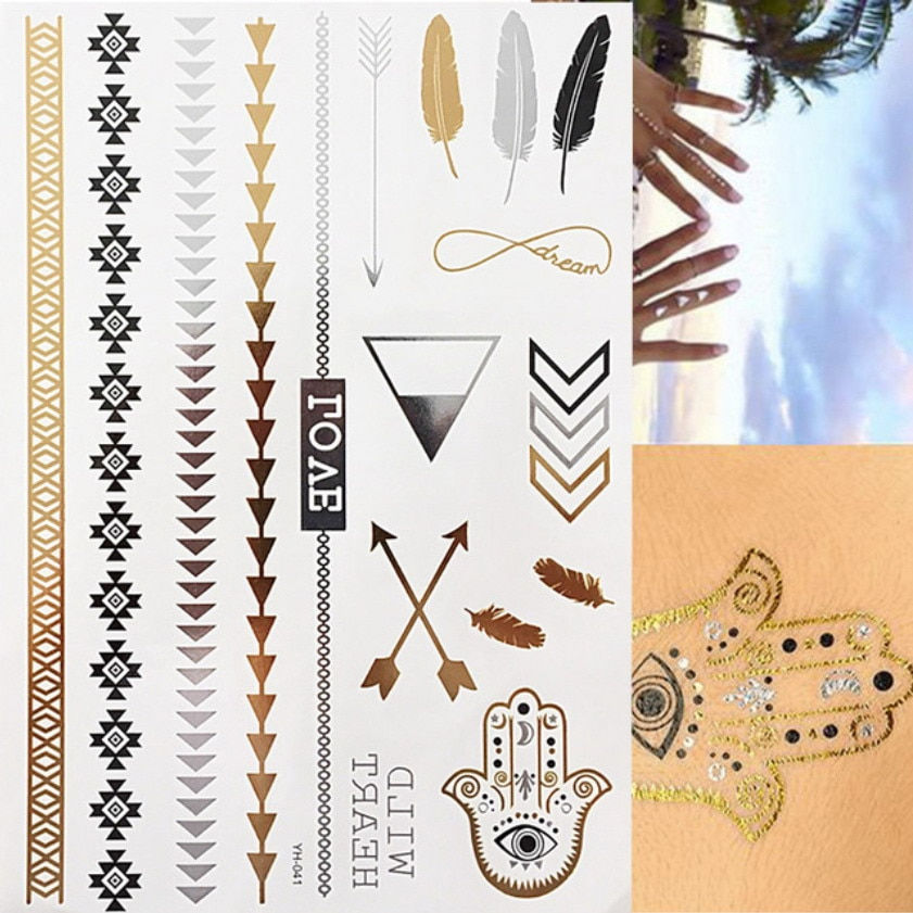 Miniature : Flash Metallic Waterproof Temporary Tattoo Gold Silver Tatoo Women Henna