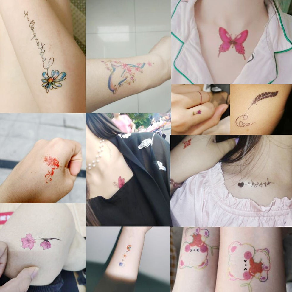 Miniature : Women Men Kids Waterproof Black Stickers Flowers Letters Tattoo Child