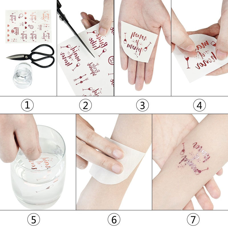 Miniature : 1/3pcs Rose Gold Bridesmaid Team Temporary Tattoo for Marriage Bachelor Bridal