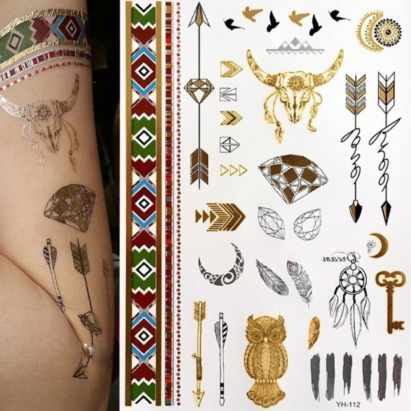 Miniature : Flash Metallic Waterproof Temporary Tattoo Gold Silver Tatoo Women Henna