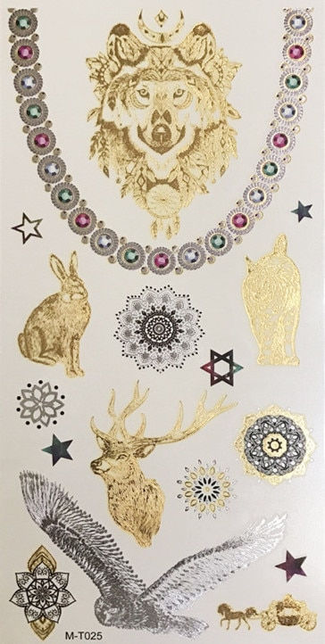 Miniature : Flash Boho Metallic Gold Feathers Shimmering Waterproof Temporary Tattoo