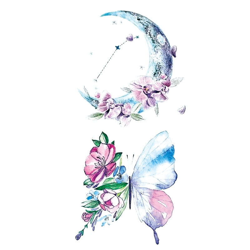 Miniature : 1pcs Temporary Tattoo Stickers Men Women Flower Rose Moon Butterfly Water