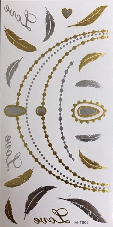 Miniature : Flash Boho Metallic Gold Feathers Shimmering Waterproof Temporary Tattoo