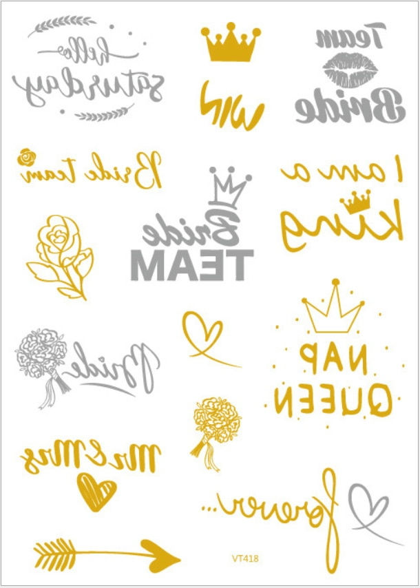 Miniature : Team Bride Tribe Flash Temporary Tattoo Gold Silver Metallic Arrow Love