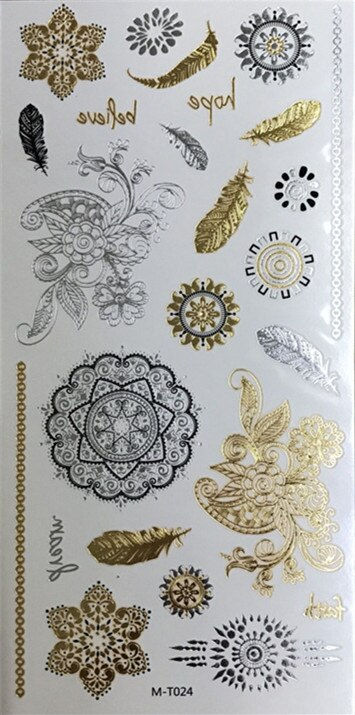Miniature : Flash Boho Metallic Gold Feathers Shimmering Waterproof Temporary Tattoo