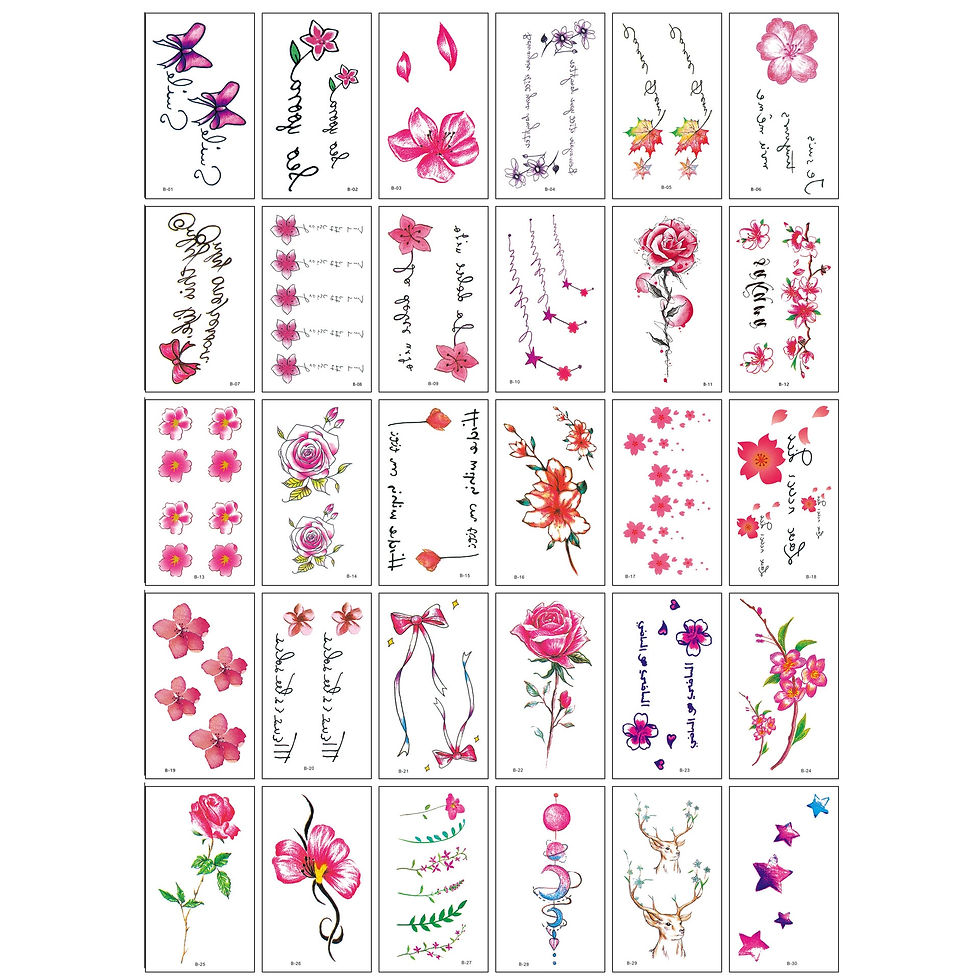 Miniature : Women Men Kids Waterproof Black Stickers Flowers Letters Tattoo Child