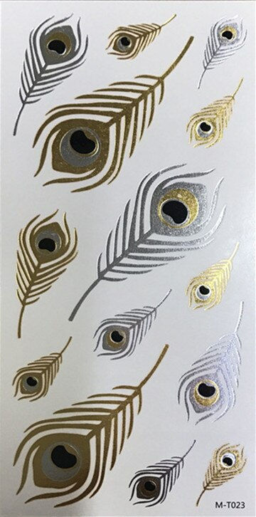 Miniature : Flash Boho Metallic Gold Feathers Shimmering Waterproof Temporary Tattoo
