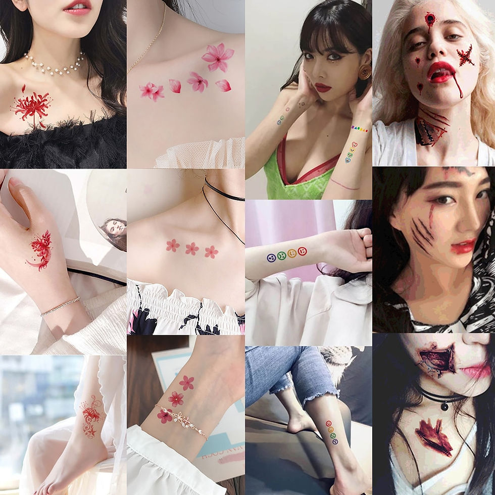 Miniature : Women Men Kids Waterproof Black Stickers Flowers Letters Tattoo Child