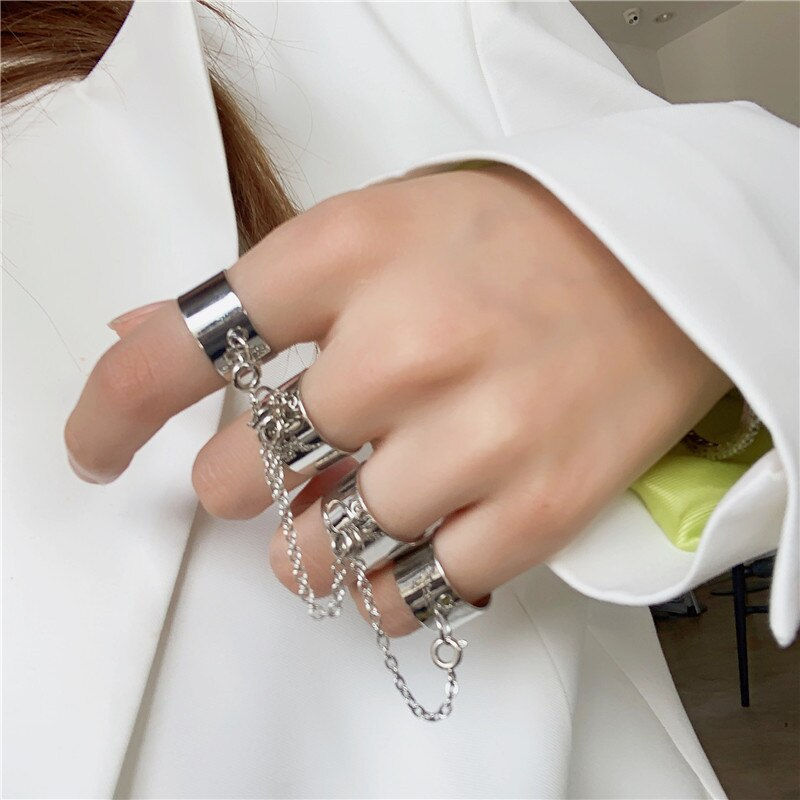 Miniature : Chain Four Fingers Open Women Rotate Rings for Women Party Gift Fashion Jewelry