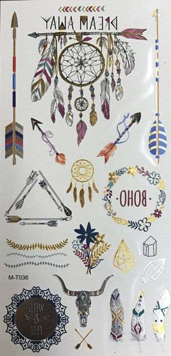 Miniature : Flash Boho Metallic Gold Feathers Shimmering Waterproof Temporary Tattoo