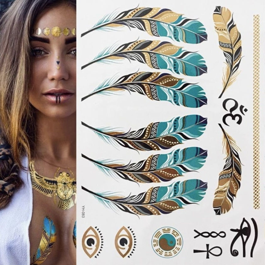 Miniature : Flash Metallic Waterproof Temporary Tattoo Gold Silver Tatoo Women Henna