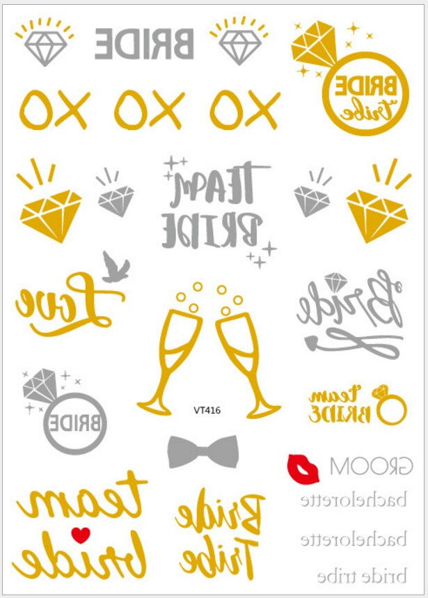 Miniature : Team Bride Tribe Flash Temporary Tattoo Gold Silver Metallic Arrow Love
