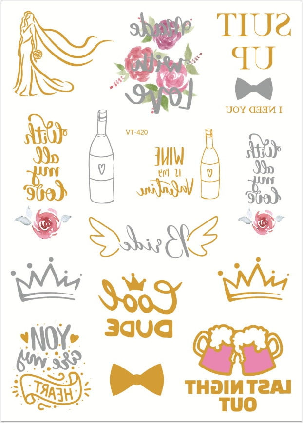 Miniature : Team Bride Tribe Flash Temporary Tattoo Gold Silver Metallic Arrow Love