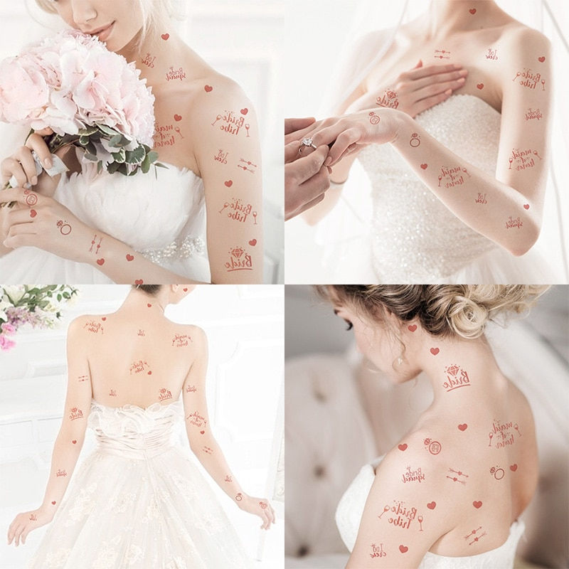 Miniature : 1/3pcs Rose Gold Bridesmaid Team Temporary Tattoo for Marriage Bachelor Bridal