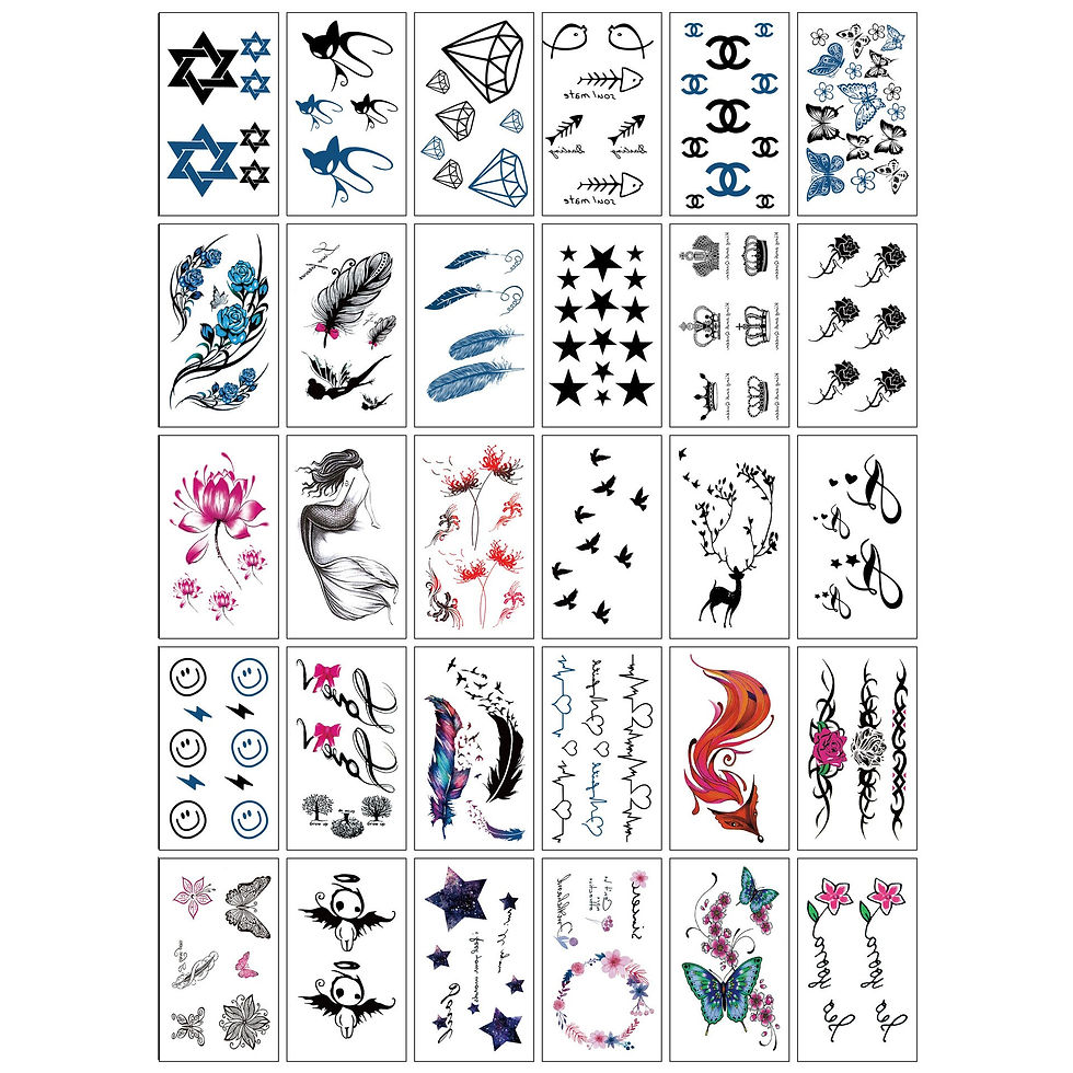 Miniature : Women Men Kids Waterproof Black Stickers Flowers Letters Tattoo Child