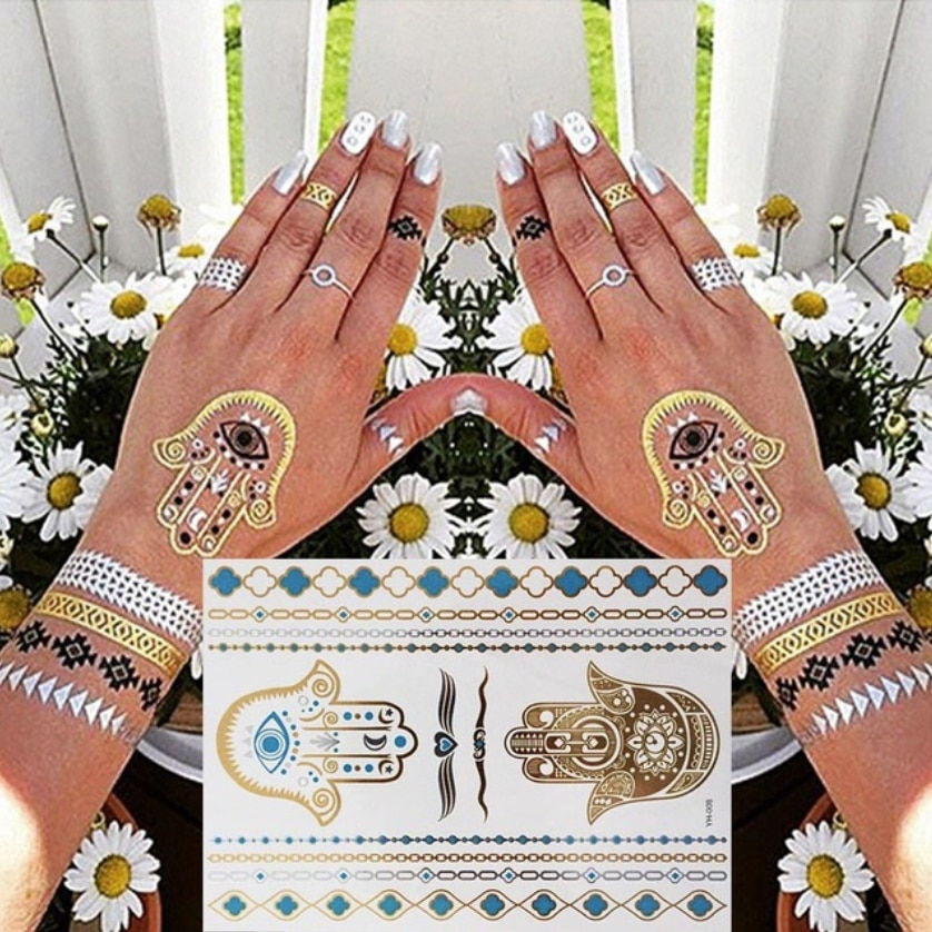 Miniature : Flash Metallic Waterproof Temporary Tattoo Gold Silver Tatoo Women Henna