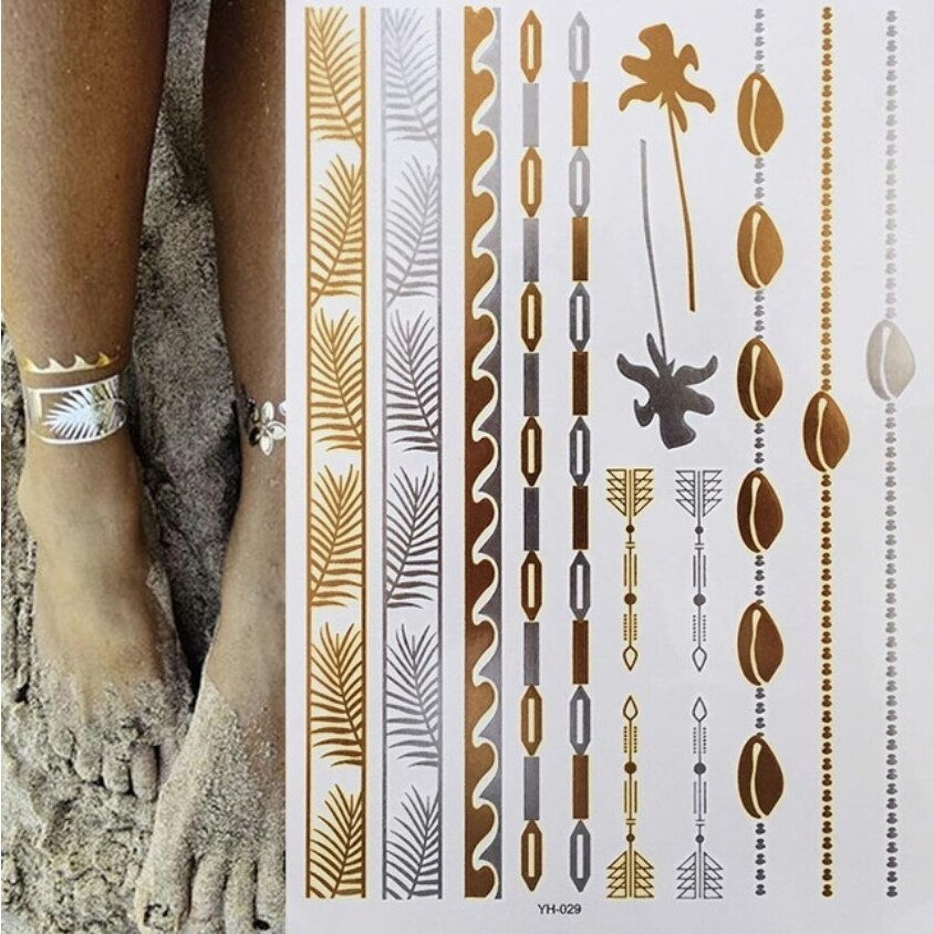 Miniature : Flash Metallic Waterproof Temporary Tattoo Gold Silver Tatoo Women Henna