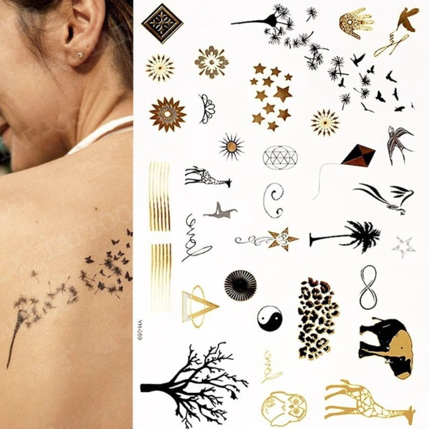Miniature : Flash Metallic Waterproof Temporary Tattoo Gold Silver Tatoo Women Henna