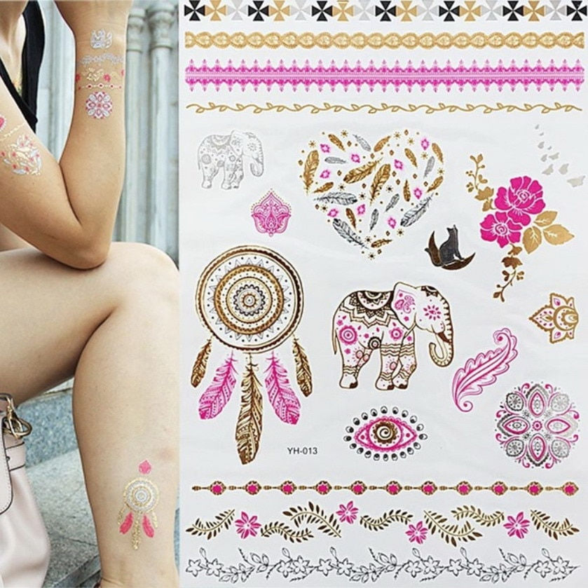Miniature : Flash Metallic Waterproof Temporary Tattoo Gold Silver Tatoo Women Henna