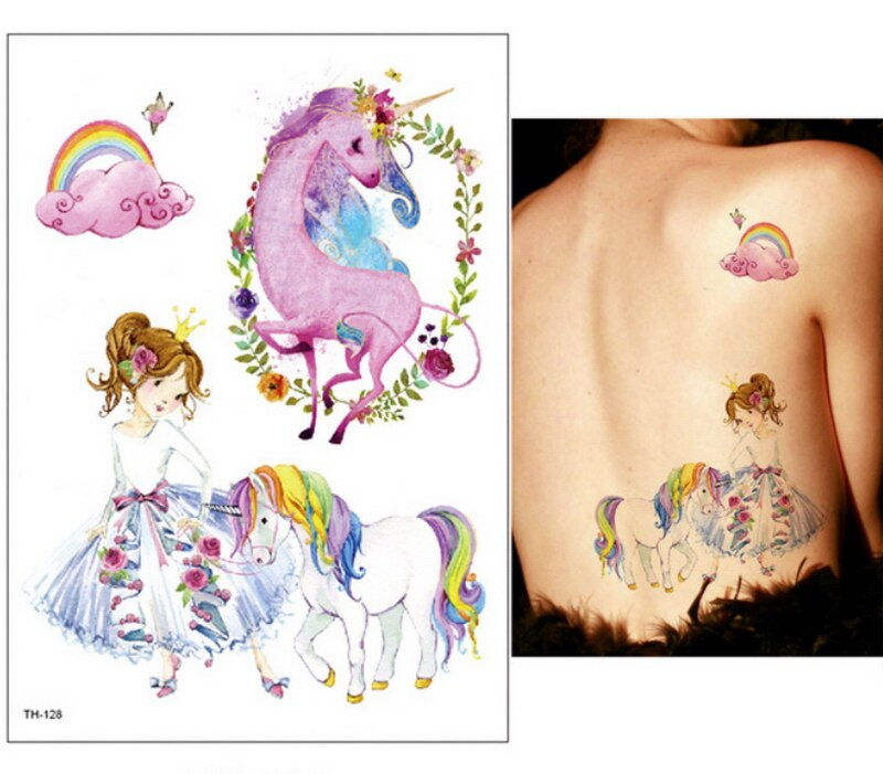 Miniature : New Cartoon Blue Unicorn Fairy Tales Temporary Tattoo for Children Kids