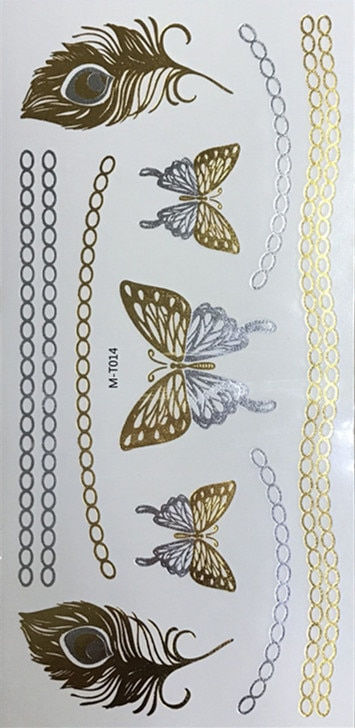 Miniature : Flash Boho Metallic Gold Feathers Shimmering Waterproof Temporary Tattoo
