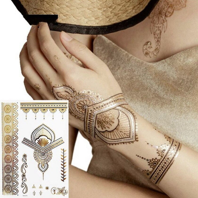Miniature : Flash Metallic Waterproof Temporary Tattoo Gold Silver Tatoo Women Henna