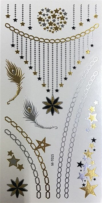 Miniature : Flash Boho Metallic Gold Feathers Shimmering Waterproof Temporary Tattoo